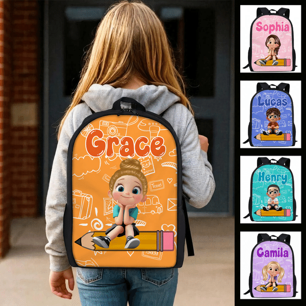 Personalized Cartoon Character Pencil Pattern Large Capacity School Bag with Name Back to School Birthday Gift for Children Students