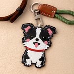 Personalized Cute Dog PU Leather Charm Keychain with Name Daily Use Birthday Gotcha Day Memorial Gift for Pet Lover Owner