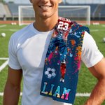 Personalized Ink Splashing Teen Soccer Silhouette Super Absorbent Sports Towel with Name and Hanging Clip Birthday Team Gift for Soccer Lover
