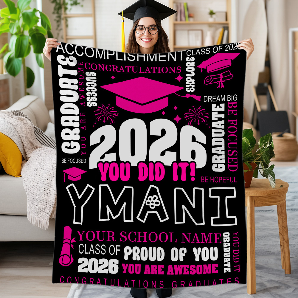 Personalisierte Klasse von 2026 Sie haben es getan Graduation Cap weiche Decke mit Namen und Jahr Home Decor Graduation Party Geschenk für Absolventen