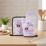 Henkilökohtainen Cartoon Chef Character vesiväri Initial eristys Oven Mitt ja Pot Holder Set of 2 leipomo käyttää syntymäpäivälahja lapsille leivonta ystäville