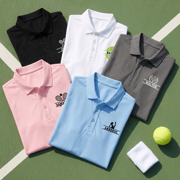 Personalised Multicolour Tennis Racket Soft Polo Shirt with Name Daily Wear Tennis Training Birthday Gift for Tennis Lover