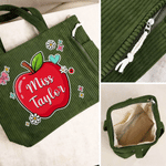 Personalised Apple Pencil Flower Large Capacity Tote Bag with Name Back to School Teachers Day Gift for Teacher Friend