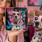 Personalized Colorful Oil Painting Style Pet Photo Square Ceramic Trinket Jewelry Dish with Name Daily Use Birthday Gift for Pet Owner