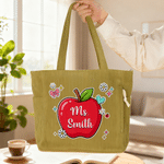 Personalised Apple Pencil Flower Large Capacity Tote Bag with Name Back to School Teachers Day Gift for Teacher Friend