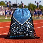 Personalised Glitter Cheer Pom Pom Pattern Drawstring Bag with Team Name Outdoor Sports Birthday Gift for Cheerleading Athletes