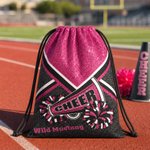 Personalised Glitter Cheer Pom Pom Pattern Drawstring Bag with Team Name Outdoor Sports Birthday Gift for Cheerleading Athletes