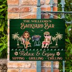 Personalised Cartoon Character Clip Art Horizontal Metal Sign with Text and Name Swimming Pool Decor Birthday Gift for Couples