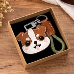 Llavero personalizado de cuero de PU de perro de dibujos animados con nombre Uso diario Aniversario Cumpleaños Regalo para los amantes de los dueños de mascotas