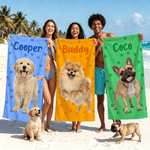 Personalized Pet Photo Paw Print Quick Dry Oversized Beach Towel with Name Travel Use Birthday Beach Party Gift for Pet Owner Pet Lover
