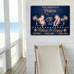 Personalised Cartoon Character Clip Art Horizontal Metal Sign with Text and Name Swimming Pool Decor Birthday Gift for Couples