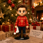 Figurine photo 3D personnalisée de style « chibi » avec socle en bois et inscription – Décoration de bureau, cadeau d'anniversaire ou de fête pour les amis et la famille