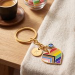 Personalized Birthstone Heart Shaped Rainbow Charm Keychain with Initial Pride Month Daily Use Birthday Gift for LGBTQ Girlfriend Woman