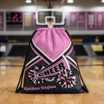 Personalised Glitter Cheer Pom Pom Pattern Drawstring Bag with Team Name Outdoor Sports Birthday Gift for Cheerleading Athletes