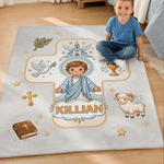 Personalized Virgin Mary & Jesus Cross Soft Warm Throw Blanket with Name Room Decor Baptism Gift for Kid Newborn
