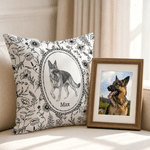 Personalized Retro Floral Pet Photo Soft Throw Pillow Cover with Name Home Decor Birthday Gift for Pet Lover