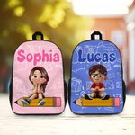 Personalized Cartoon Character Pencil Pattern Large Capacity School Bag with Name Back to School Birthday Gift for Children Students