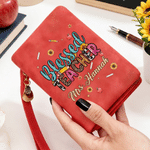 Personalized Blessed Teacher Pen Sunflower PU Leather Wristlet Wallet with Name Teacher's Day Appreciation Birthday Gift for Teachers