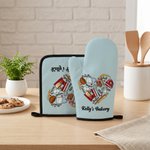 Set di guanti e portapentole personalizzati con testo e passante per appendere gli strumenti da forno Love Heart, resistenti al calore, per gli amanti della cucina