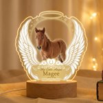 Veilleuse LED personnalisée en acrylique avec photo d'ailes d'ange, socle en bois, nom, texte et année : décoration d'intérieur, cadeau d'anniversaire ou en souvenir pour les propriétaires d'animaux d