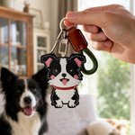 Personalized Cute Dog PU Leather Charm Keychain with Name Daily Use Birthday Gotcha Day Memorial Gift for Pet Lover Owner