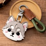 Llavero personalizado de cuero de PU de perro de dibujos animados con nombre Uso diario Aniversario Cumpleaños Regalo para los amantes de los dueños de mascotas
