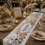 Personalized Watercolour Wildflowers Table Runner with Name and Date Table Decor Bridal Shower Wedding Gift for Couple Newlywed