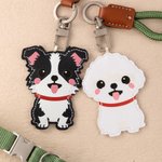 Personalized Cute Dog PU Leather Charm Keychain with Name Daily Use Birthday Gotcha Day Memorial Gift for Pet Lover Owner