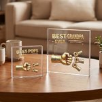 Personalized Best Dad Ever Fist Bump Clear Acrylic Plaque with Name Home Desk Decor Father's Day Gift for Dad Grandpa