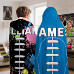 Personalised American Football Stitching Multicolour Soft Hooded Blanket with Name and Number Daily Use Birthday Gift for Kid Family Friend