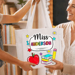 Personalised Apple Pencil Flower Large Capacity Tote Bag with Name Back to School Teachers Day Gift for Teacher Friend