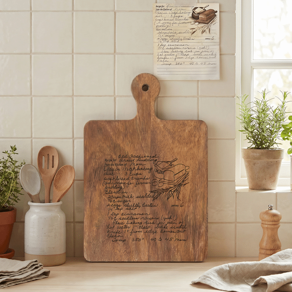Personalised Recipe Photo Wooden Reversible Charcuterie Chopping Board with Handle Kitchen Use Housewarming Gift for Family Friends Chefs