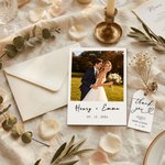 Personalized Minimalist Photo Wedding Greeting Card Invitation with Name Date Text and Venue Wedding Engagement Party Gift for Bride Bridegroom