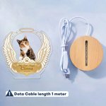 Veilleuse LED personnalisée en acrylique avec photo d'ailes d'ange, socle en bois, nom, texte et année : décoration d'intérieur, cadeau d'anniversaire ou en souvenir pour les propriétaires d'animaux d