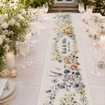 Personalized Watercolour Wildflowers Table Runner with Name and Date Table Decor Bridal Shower Wedding Gift for Couple Newlywed