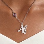 Personalized Exquisite Birthstone Necklace with Butterfly Initial Dainty Jewellery Daily Wear Birthday Gift for Women Butterfly Lovers