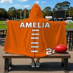 Personalised American Football Stitching Multicolour Soft Hooded Blanket with Name and Number Daily Use Birthday Gift for Kid Family Friend