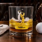 Personalized Golf Swing Character Name 10 oz Rock Old Fashioned Whisky Glass Father's Day Birthday Gift for Man Golf Lover
