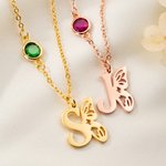 Personalized Exquisite Birthstone Necklace with Butterfly Initial Dainty Jewellery Daily Wear Birthday Gift for Women Butterfly Lovers