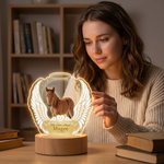 Veilleuse LED personnalisée en acrylique avec photo d'ailes d'ange, socle en bois, nom, texte et année : décoration d'intérieur, cadeau d'anniversaire ou en souvenir pour les propriétaires d'animaux d