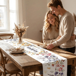 Personalized Watercolour Wildflowers Table Runner with Name and Date Table Decor Bridal Shower Wedding Gift for Couple Newlywed