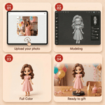Figurine photo 3D personnalisée de style « chibi » avec socle en bois et inscription – Décoration de bureau, cadeau d'anniversaire ou de fête pour les amis et la famille