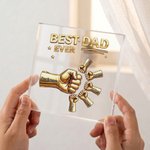 Personalized Best Dad Ever Fist Bump Clear Acrylic Plaque with Name Home Desk Decor Father's Day Gift for Dad Grandpa