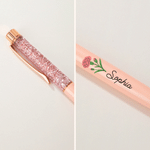 Personalized Birth Flower Glitter Liquid Sand Ballpoint Pen with Name Graduation Birthday Back to School Gift for Women Students Teachers