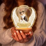 Veilleuse LED personnalisée en acrylique avec photo d'ailes d'ange, socle en bois, nom, texte et année : décoration d'intérieur, cadeau d'anniversaire ou en souvenir pour les propriétaires d'animaux d