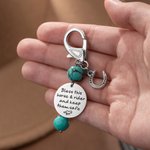 Personalised Turquoise Beads Horseshoe Keychain Lucky Charm with Text Rider Protection Birthday Anniversary Gift for Horse Lovers Equestrians