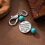 Personalised Turquoise Beads Horseshoe Keychain Lucky Charm with Text Rider Protection Birthday Anniversary Gift for Horse Lovers Equestrians