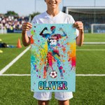 Personalized Ink Splashing Teen Soccer Silhouette Super Absorbent Sports Towel with Name and Hanging Clip Birthday Team Gift for Soccer Lover