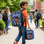 Personalised Multicolour Cute Cartoon Kids Character Backpack Lunch Bag Pencil Case Set with Name Back to School Birthday Gift for Boys Girls