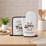 Gants de Cuisine et Dessous de Casserole Personnalisés avec Nom et Texte Cadeau Anniversaire Fête des Pères pour les Amoureux de la Cusine